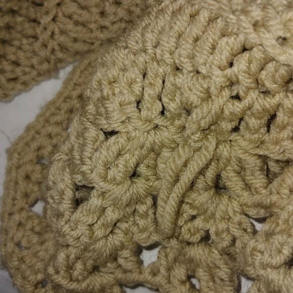 Handmade Crocheted Womens OSFA Sweater Shawl Collared Beige Pom Pom Cottagecore - Picture 6 of 9